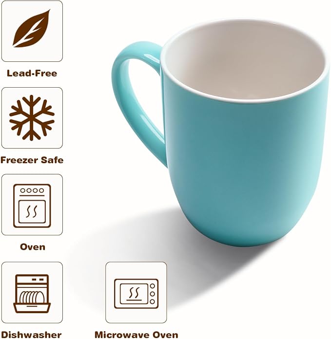 Urbanstrive 16 oz Large Coffee Mugs Set of 4 Ceramic Coffee Mug White Coffee Cups Tea Cups Idea Gift for Women Men House Warming Gifts New Home Office, Blue 4 Pack - Image 3