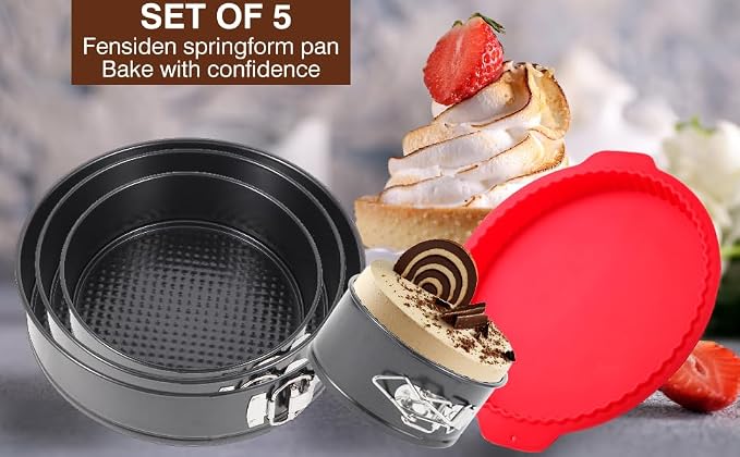 4-7-9-10 Inch Non-stick Springform Cheesecake Pan Set of 4 | Food Grade, FDA Food Contact Safe, Non-Stick, Dishwasher Safe, Removable Bottom, Comes with Silicone Base Protector - Image 8