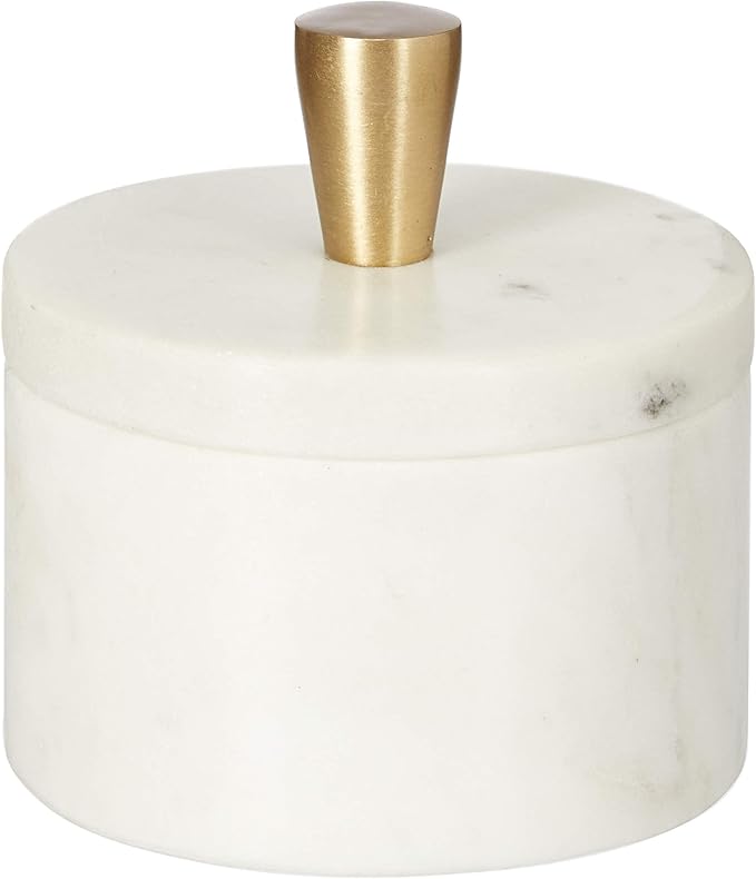 Queenza White Marble Salt Cellar with Lid and Brass Knob, 3 Inch Salt Box - Image 6