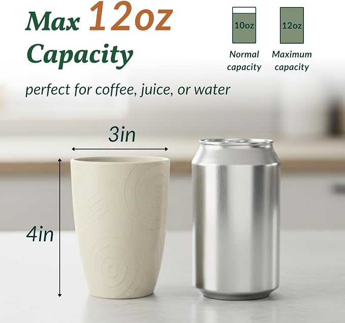 Homienly Plastic Cups Alternative 12oz - Wheat Straw Cups Set of 6 Reusable & Unbreakable Drinking Glasses Dishwasher & Microwave Safe Cups for Everyday Use-Beige - Image 2