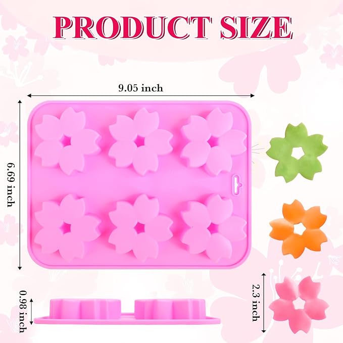 2 Pack Sakura Flower Silicone Soap Molds, 6 Cavity Ice Cube Tray by EORTA for Mousse Chocolate Jelly Dessert Candy Pastry DIY Craft Valentine Day, 9.05 * 6.69inches - Image 4