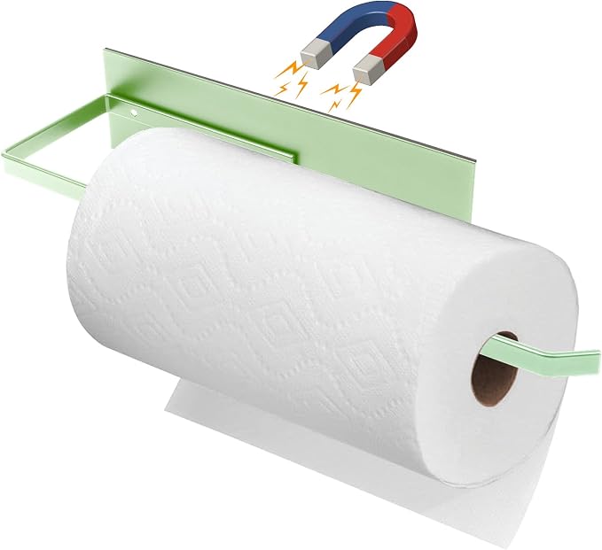 Paper Towel Holder, Magnetic Paper Towel Holder for Fridge, Toilet Paper Roll Holder Magnet Towel Rack Wall Mount Fridge Organizer for Paper Towels Rolls Bathroom Pantry RV Kitchen Storage Green by SeropyDirect