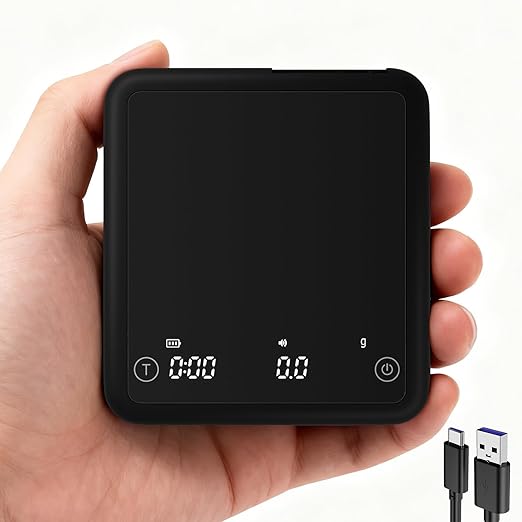 Rechargeable Mini Coffee Scale with Timer, 2kg/0.1g Accurate Scale for Espresso and Pour-Over Coffee, Portable Digital Kitchen Scale with Automatic Timing, LED Display, Silent Mode(Black)