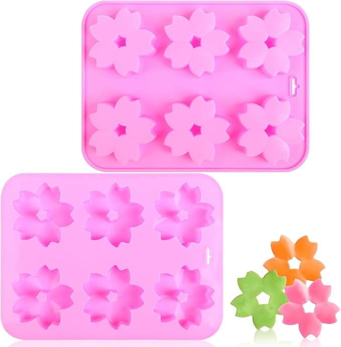 2 Pack Sakura Flower Silicone Soap Molds, 6 Cavity Ice Cube Tray by EORTA for Mousse Chocolate Jelly Dessert Candy Pastry DIY Craft Valentine Day, 9.05 * 6.69inches by EORTA