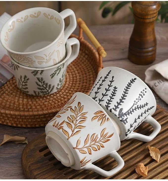 Ceramic Mug, 11oz - Vintage Cups Mug for Coffee Milk Latte Cappuccino Tea, Porcelain Cups Dishwasher Microwave Freezer Safe Stoneware (Brown Leaf Mug 1 pc) - Image 7