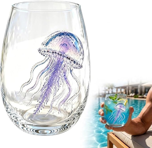 Artisanal Blue Ringed Octopus Glassware,3D Ocean Octopus Drinking Glass,Gift for Ocean Lovers (Jellyfish) by Unknown