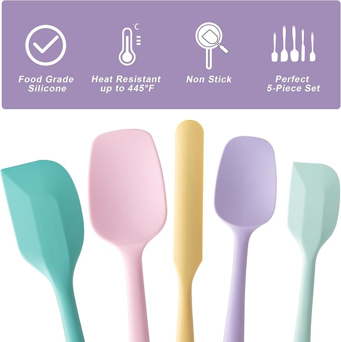 Silicone Spatula Set,5 Piece Food Grade Rubber Spatulas,Multicolor 3 | Spatulas Silicone Heat Resistant for Baking,Cooking,and Mixing High Heat Resistant Non Stick Dishwasher Safe BPA-Free - Image 3