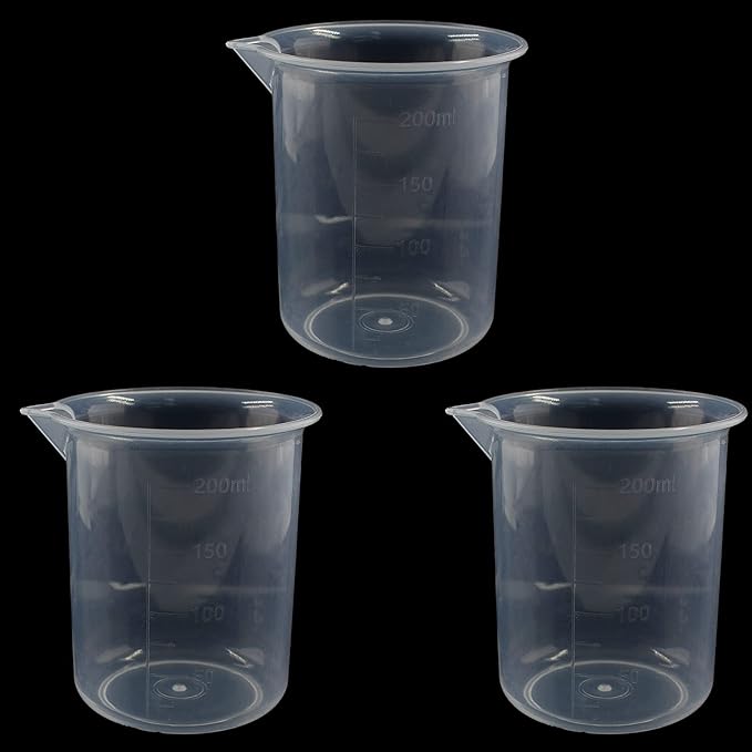 Waziaqoc 200ml/6.8oz Plastic Graduated Beaker (3 Pack), Transparent PP Measuring Cup Mixing Cup for Kitchen Lab
