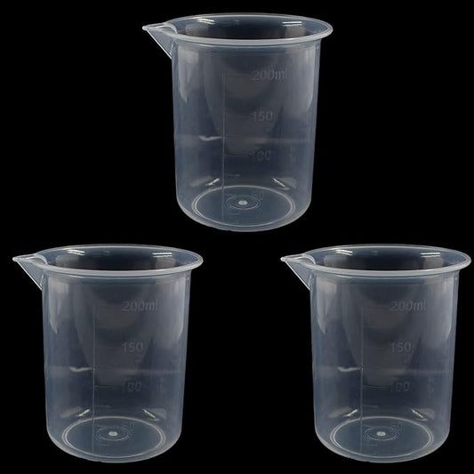 Waziaqoc 200ml/6.8oz Plastic Graduated Beaker (3 Pack), Transparent PP Measuring Cup Mixing Cup for Kitchen Lab