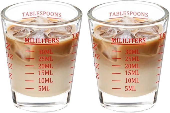 Shot Glasses Measuring cup Liquid Heavy Wine Espresso Shot Glass 26-Incremental Measurement 1oz, 6 Tsp, 2 Tbs, 30ml (2 pack-red 30ml)