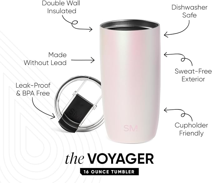 Simple Modern Travel Coffee Mug with Lid | 16oz | Pearlescent | Voyager Coffee Cup, Coffee Tumbler for Hot & Iced Drinks | Insulated Stainless Steel Travel Mug | Coconut Pearl - Image 2
