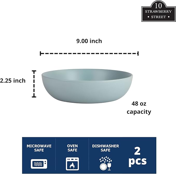 10 Strawberry Street Wazee Matte 9"/48oz Serving Bowl, Set of 2, Mineral Blue - Image 2