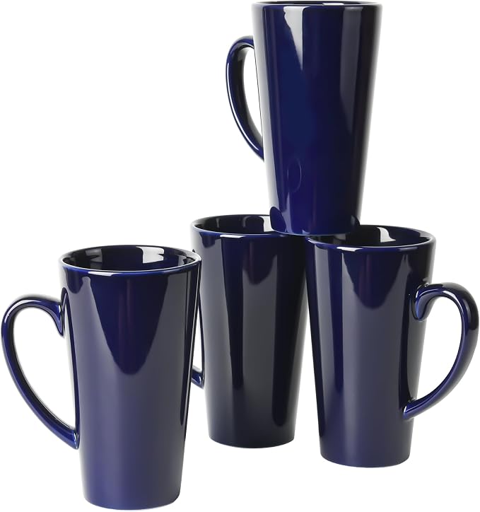 BYCNZB 16oz Funnel Ceramic Tall Coffee Mugs for Coffee, Tea, Cocoa, Latte, Milk set of 4(Cobalto) by BYCNZB