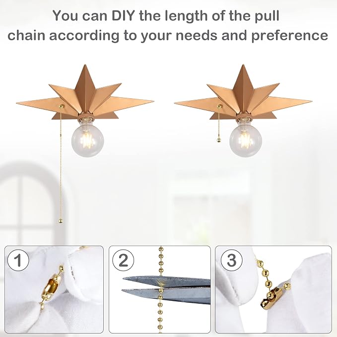 Flush Mount Ceiling Light Fixture with Pull Chain, Brass Star Ceiling Light, Industrial Light Fixtures Ceiling Mount for Hallway, Entryway, Study, Bedroom, Stair, Foyer, Kitchen, Bathroom - Metal - Image 5