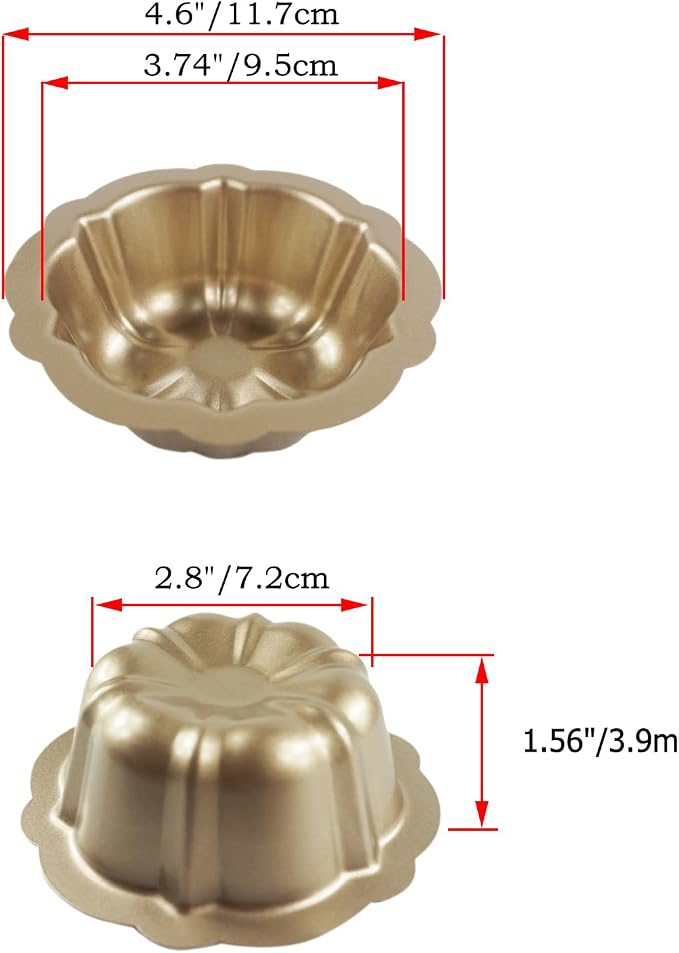 4 Inch Nonstick Mini Fluted Cake Pans, Pumpkin Baking Mold, Gold | 10 Pack Carbon Steel Fluted Tube Metal Round Cake Pan for Jello, Cupcake, Muffin, Brownie - Image 2