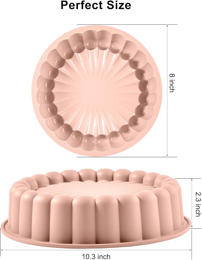 10 Inch Silicone Cake With 8 Inch Pan Set (2 Pack) - Nonstick Baking Mold for Pound Cake, Jello, Bread & Brownies, Dishwasher Safe - Image 2