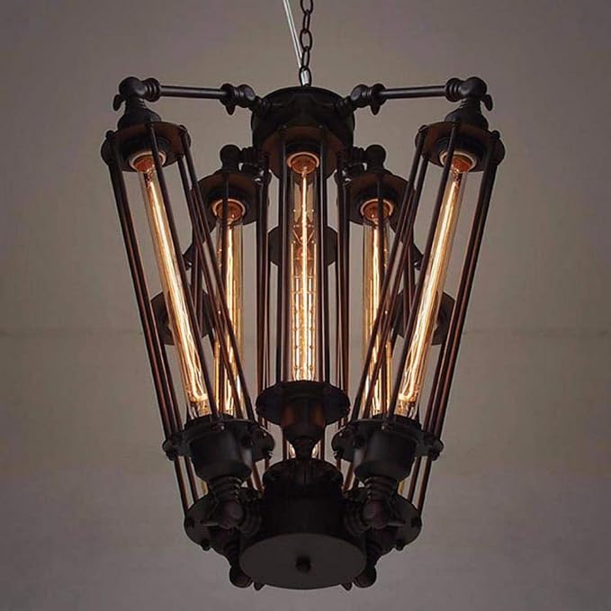 Industrial Steampunk Style Chandelier Vintage Pendant Light Loft Ceiling Fixture for Country Hotel Restaurant Bar Creative Ceiling Lamp (8 Heads) - Image 3