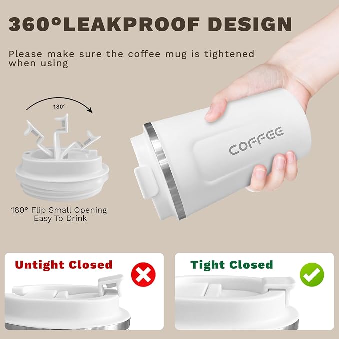 SPLMIFA Travel Coffee Mugs Leak-Proof, Reusable Coffee Cups with Lids, Stainless Steel Vacuum Insulated Coffee Tumblers, Thermal Insulation Cups for Men and Women Hot & Cold Drinks(2nd-White, 17OZ) - Image 5