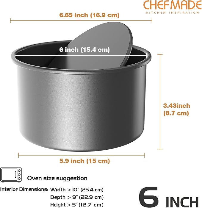 CHEFMADE Round Cake Pan, 6-Inch Chiffon Pan with Removable Loose Bottom | Non-stick carbon steel round baking pan, oven & Instant Pot. Ideal for chiffon, angel food, and sponge cakes (Black) - Image 2