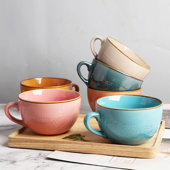 Disoza Large Coffee Cup Ceramic Soup Mug with Handles 24 Ounce Oversized Mugs Bowl Porcelain Coffee Tea Cup White XXL Cereal Bowls Soups Ramen Salad Bowl Coffee Cappuccino Cups Large Soup Bowl - Image 7