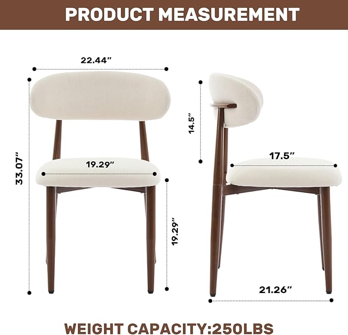 UVV Dining Chairs Set of 4, Metal Kitchen Chairs with Modern Fabric Upholstered for Dining Room, Beige - Image 9