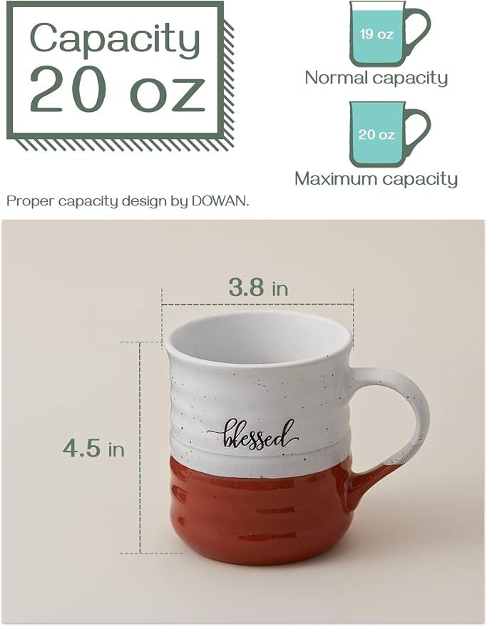 DOWAN 18 oz Large Coffee Mugs, Ceramic Mug Set with Word Blessed Grateful, Big Tea Cup for Office & Home, Thank You Gift for Women Men Mom Dad Christian, 2 Pcs - Image 3