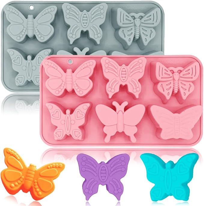 2 Pack Cute Butterfly Silicone Molds 3D Butterfly Themed Baking Mould Tray DIY Baking Tool for Chocolate Cake Dessert Candy Mousse Pastry Handmade Soap Cupcake Topper by BENEKIY