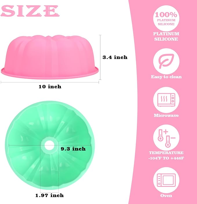 HUAKENER 10 Inch Fluted Cake Pan, 2 Pack Large Silicone Cake Molds | 12 Cups Nonstick Fluted Tube Pan, Large Size Silicone Baking Molds for Cake, Brownie, Cornbread - Image 3