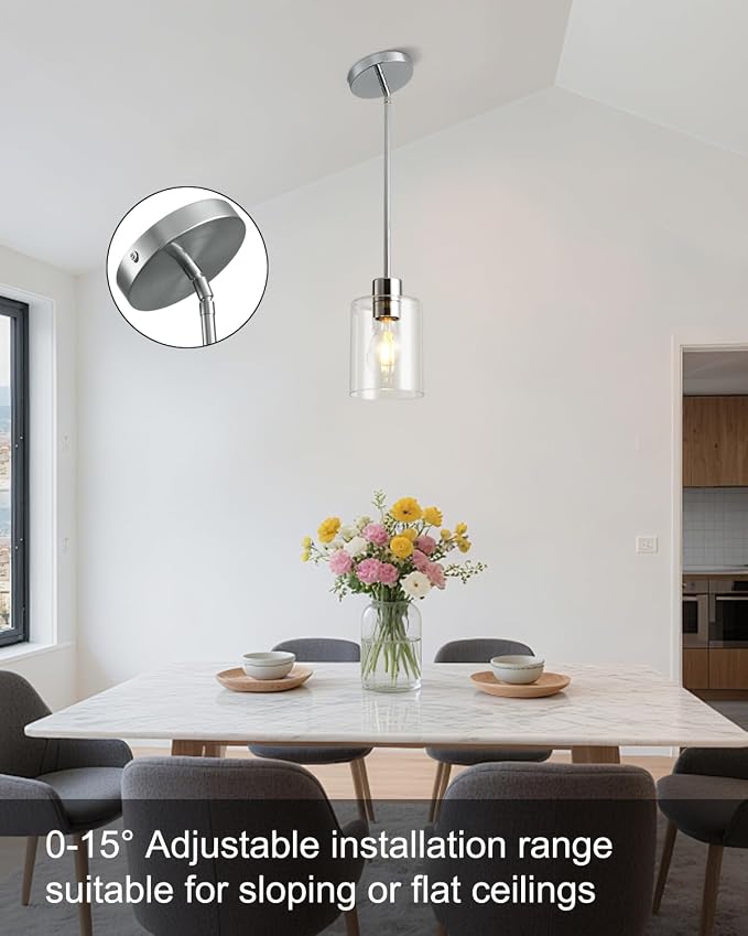 Chrome Pendant Lights Kitchen Island - Clear Glass Pendant Light Fixture Multiple Stems Rods 3 Units 12 Inch 3 Units 4 Inch (2 Pack Chrome Downrod) - Image 9