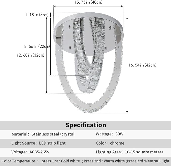 Modern Crystal Ceiling Light Chandelier, Flush Mount Lighting Fixture Pendant Ceiling Lamp Light for Living Room Bedroom Dining Room Hallway - Image 2