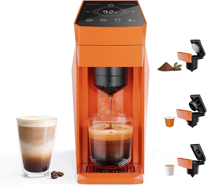 3-in-1 Coffee Maker & Espresso Machine for Pods & Grounds, Fits K Cup/Nes/Grounds, 4 Cup Sizes & Custom Brew Volume/Temp, 4.72" W for Kitchen/Office/Dorms,27 oz Tank by HAILASRE