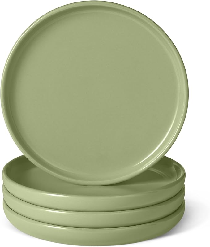 Amazon Basics Glazed Stoneware Salad Plates, Ceramic 4-Piece Set, Microwave and Dishwasher-Safe, 8.3 in., Olive by AmazonBasics