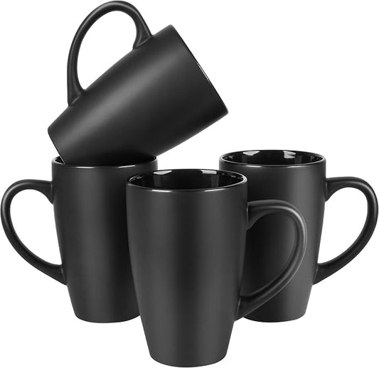 BYCNZB 20oz Extra Large Ceramic Tall Coffee Mugs Set for Coffee Tea Hot Cocoa set of 4 Dishwasher & Microwave Safe (Matte black) by BYCNZB