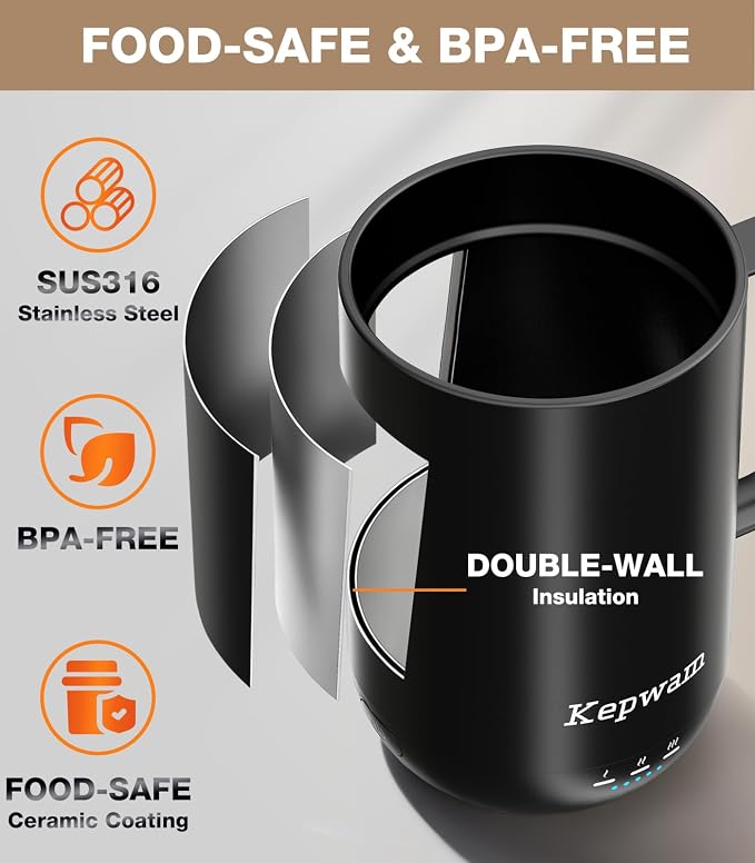 Kepwam Self-Heating Coffee Mug T1, 16oz Rechargeable Heated Coffee Mug, Smart Coffee Warmer Mug with App-Controlled,Advanced Temperature-Controlled Heating Coffee Gifts for Women Men Coffee Lover - Image 5
