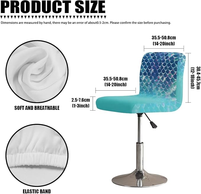 Blue Mermaid Scale Bar Stool Covers High Stool Chair Cover for Party Kitchen Club, Reusable Waterproof 2 Pcs Bar Stool Covers Decorative Covers - Image 7