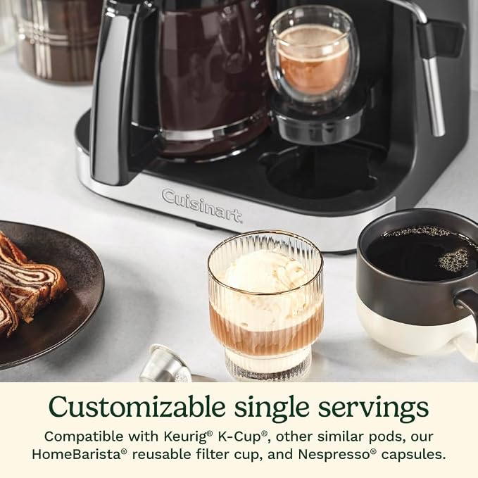 Cuisinart Coffeemaker, Coffee Center Barista Bar 4-In-1 Coffee Machine, Single-Serve Coffee, Espresso & Nespresso Capsule Compatible, 12-Cup Carafe, Silver Crystal, SS-4N1SC - Image 3
