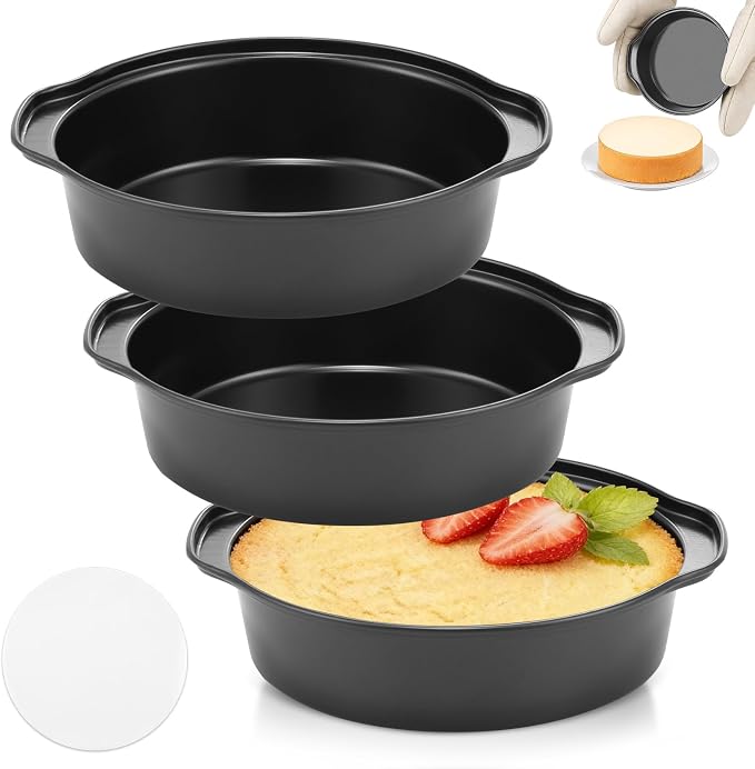 6 Inch Cake Pan - 3PCS Carbon Steel Round Cake Pans with 100 Pieces Parchment Paper, Non-stick & Easy Demolding, Non-toxic & Healthy by Gymdin