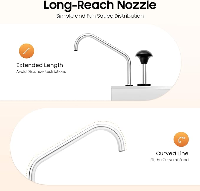 4L Ketchup Pump Dispenser Condiment Pump Dispenser Stainless Steel Sauce Dispenser Pump for Sauce, Honey, Syrup, Soy Sauce, Mustard, Cheese