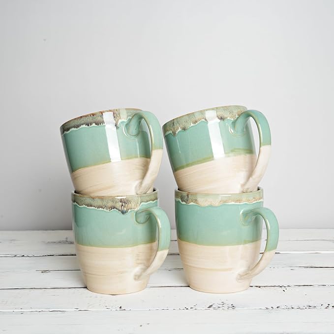 Bosmarlin Ceramic Coffee Mug Set of 4, 17 Oz, 5 Colors to Choose, Tea Cups, Dishwasher and Microwave Safe, Reactive Glaze (Green) - Image 6