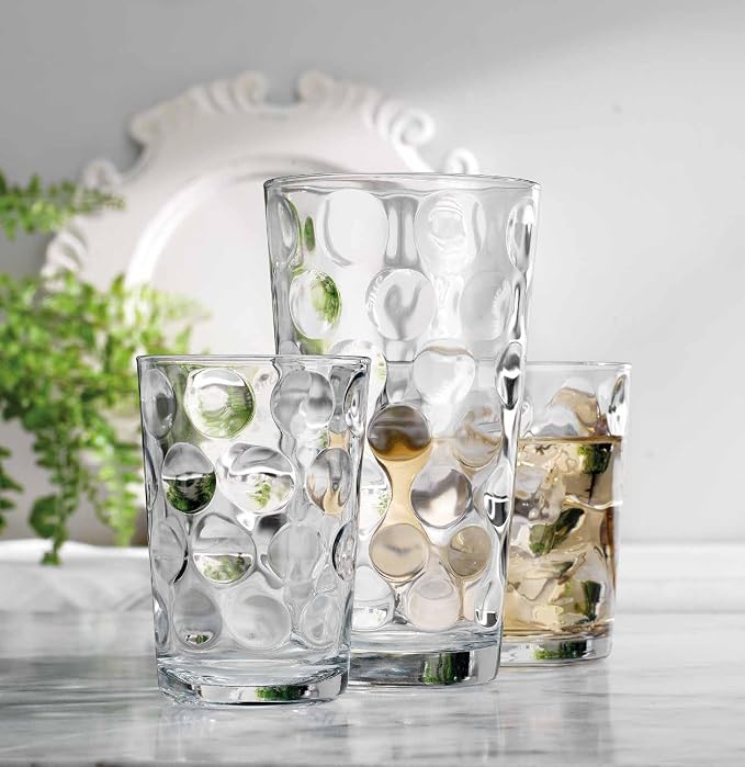 Home Essentials & Beyond Glassware Set 18 Piece Mixed Drinkware Set. 6 Highball Tumblers-17 oz., 6 Rock Whiskey-13 oz., and 6 Juice-7 oz. All Size Glass Cups Drinking Glasses. (Design on Inner Glass) - Image 4