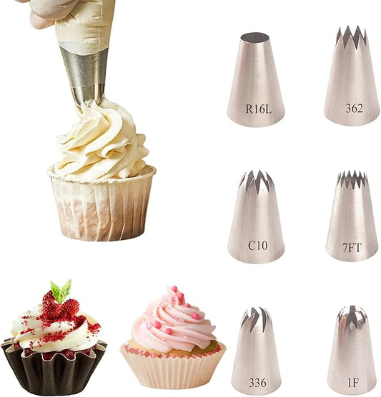 Piping Tips, 6 Pcs Stainless Steel Flower Icing Piping Nozzles Cake Decorating Tips Baking Tool for Cream Cupcake Cookie…