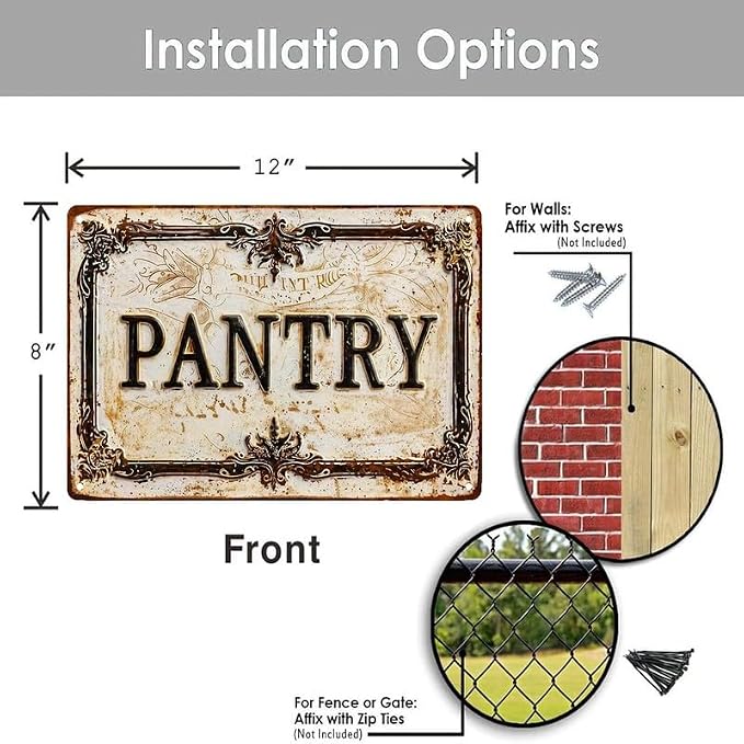 Vintage Retro PANTRY Metal Sign 8x12 Inch Aluminum Distressed Ornate Border Wall Decor for Home Pantry Kitchen Cafe Garage - Image 3