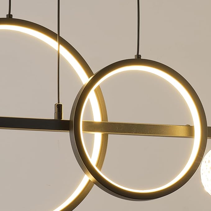 ORANOOR Modern LED Pendant Lights, Dimmable 47inch Linear LED Chandelier | Upgraded Black & Gold Dining Room Hanging Light Fixtures Kitchen Island Globe Pendant Lighting for Dining Table (4200lm) - Image 7