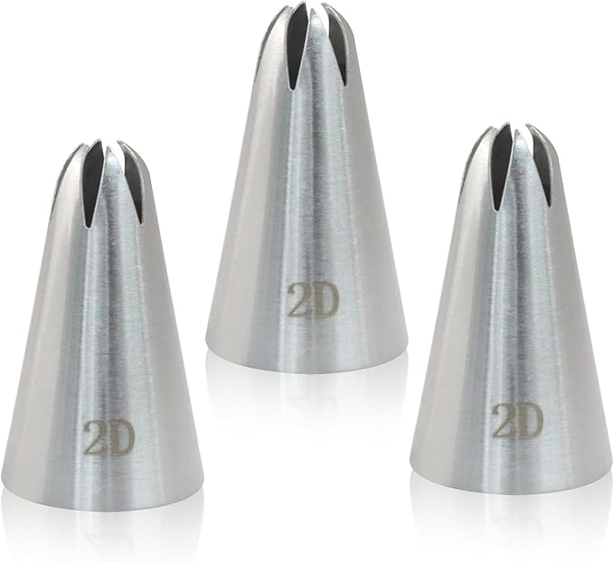 3 Pcs 2D Piping Tips, Stainless Steel Decorating Seamless Nozzles Icing Tips with Coupler Adapter & 12In Silicone Pastry Bag, Baking Tools for Birthday Cakes/Cupcakes/Cookie