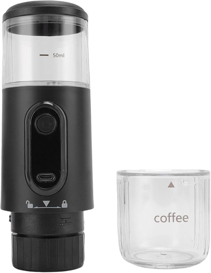 GOTOTOP Portable Coffee Machine, ABS Travel Coffee Maker with 2500mAh Rechargeable Battery, Capsule and Ground Compatible, 100ml for Camping Hiking Car Office (Black) - Image 3
