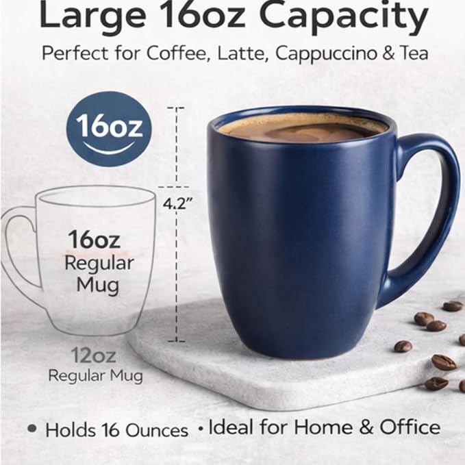 GBhome 16 oz Coffee Mug Set of 6, Large Ceramic Coffee Mugs for Men Women | Modern Stoneware Coffee Mugs Set with Handle for Tea/Latte/Cappuccino/Milk/Cocoa, Dishwasher & Microwave Safe - Image 2
