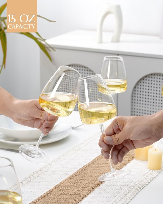 White Wine Glasses Set of 6, 15oz Crystal Wine Glasses for Red, White Wine, Long Stem Crystal Glasses with Unique Bottom Design, 440ml - Image 3
