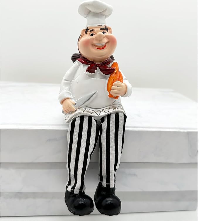 KiaoTime Set of 2 Home Kitchen Decor Chef Figurines Bread & Wine with Dangling Legs Shelf Sitters Figurine Statue for Kitchen Shelves, Cupboard, Countertop Display, Windowsill - Image 2