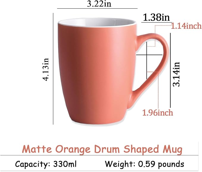 Coffee Mugs Set of 6, 12oz Ceramic Coffee Mugs with Handle, Matte Porcelain Orange Coffee Mug for Latte, Tea, Cocoa, Cappuccino, Cups for Women Men for Home Restaurant Mug (Orange) - Image 3
