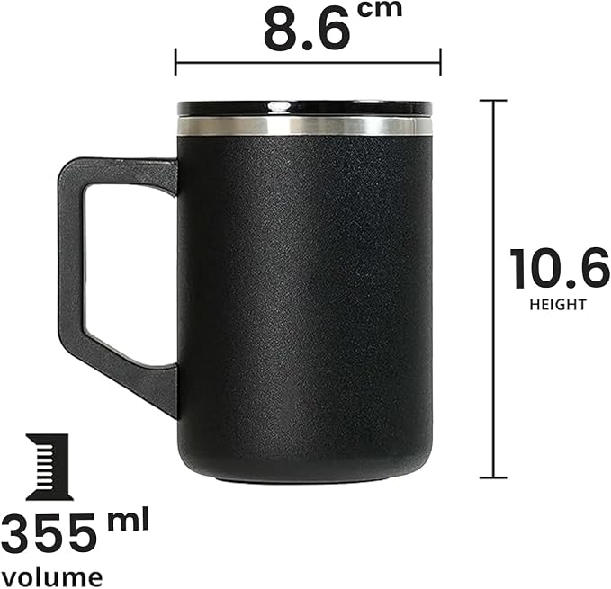 Elemental Insulated Coffee Mug - Triple-Wall Stainless Steel Summit Travel Cup for Hot and Cold Drinks - Thermal Coffee Mug with Lid and Handle for Camping, Office & Travel 12oz - Black - Image 2